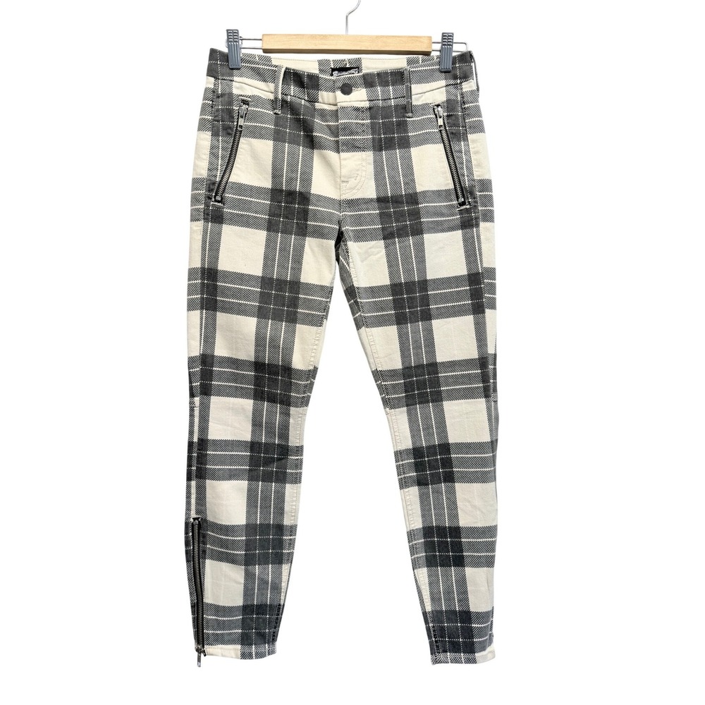 MOTHER Denim Crop Zip Muse Skinny Jeans Ankle Zip Black Plaid Midrise SZ‎ 28